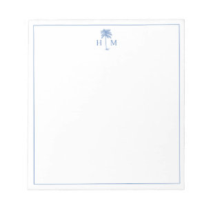Monogram aus Blue und White Palm Palmetto Tree Notizblock