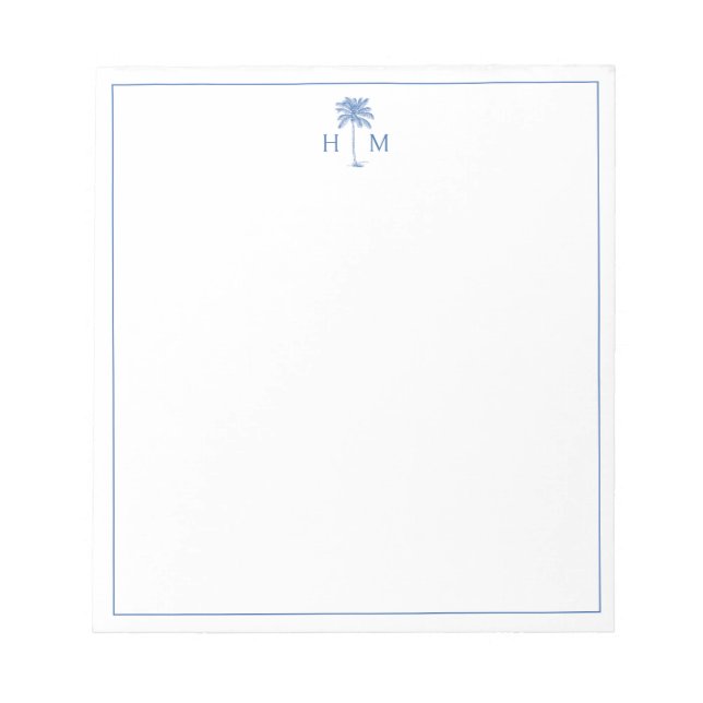 Monogram aus Blue und White Palm Palmetto Tree Notizblock (Vorderseite)
