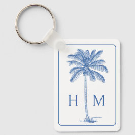 Monogram aus Blue und White Palm Palmetto Tree Schlüsselanhänger