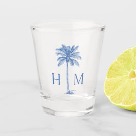 Monogram aus Blue und White Palm Palmetto Tree Schnapsglas
