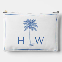 Monogram aus Blue und White Palm Palmetto Tree Zubehörtasche
