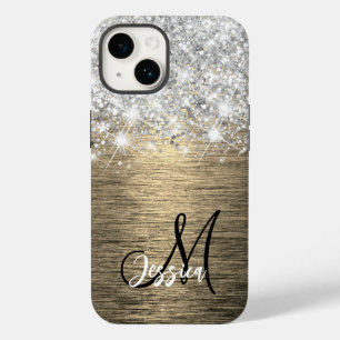 Monogram aus goldgegossenem Metall-Silber-Glitzer Case-Mate iPhone 14 Hülle