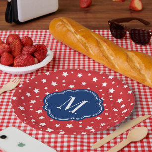 Monogram aus Red White and Blue Patriotic Stars Pappteller