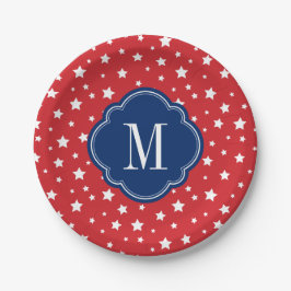 Monogram aus Red White and Blue Patriotic Stars Pappteller