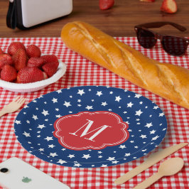 Monogram aus Red White and Blue Patriotic Stars Pappteller