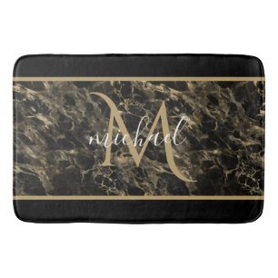 Monogram aus schwarzem und goldenem Marmor Elegant Badematte