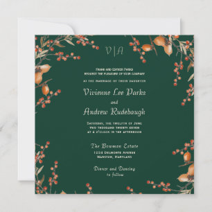 Monogram Autumn Acorn Evergreen Wedding Einladung