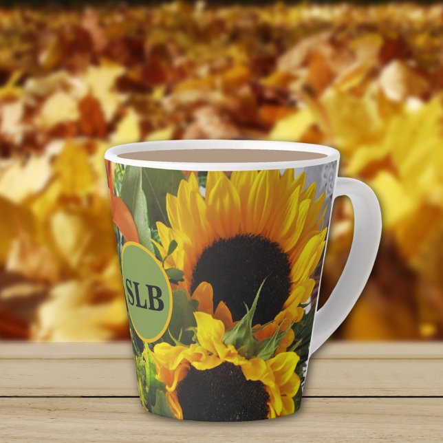 Monogram Autumn Sunflowers Foto Print 12oz Milchtasse (Von Creator hochgeladen)