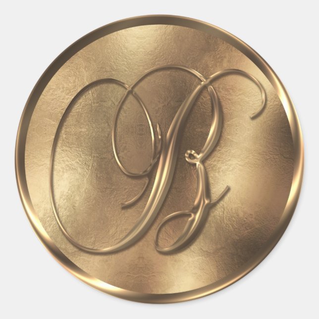 Monogram B Bronze Wedding Invitation Holiday Runder Aufkleber (Vorderseite)