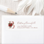 Monogram B Christmas Rose Gold Return Address<br><div class="desc">This festive holiday design features the monogram initial letter "B" in rose gold faux foil serif font, decorated with a red and green drawing of a poinsettia. Personalize it with your name in elegant dark rose handwriting script and your address in serif font. Ideal for your Christmas card mailing needs....</div>