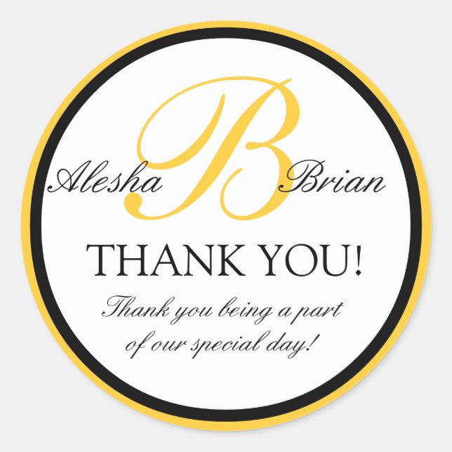 Monogram B Gastgeschenk Hochzeit Danke Stickers (Vorderseite)