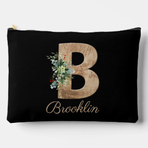 Monogram-B-Holzbrief violett Blume schwarz Zubehörtasche