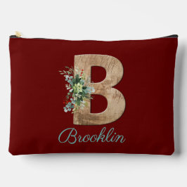 Monogram-B-Holzbuchstabe dunkelrote Blume Zubehörtasche