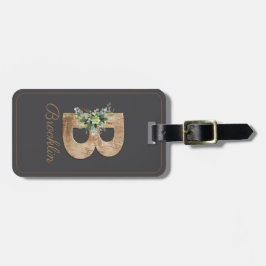 Monogram-B-Holzbuchstaben Blume grau Gepäckmarke Gepäckanhänger