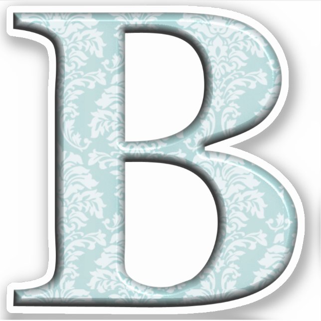 Monogram B Initial Die Cut Sticker Blue Damask (Vorderseite)