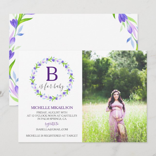 Monogram B ist für Baby Showdusche Foto geeignet Einladung (Vorne/Hinten)