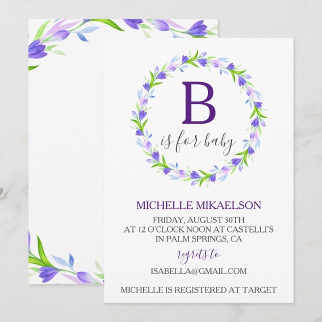 Monogram B ist für Babydusche geeignet Einladung (Vorne/Hinten)