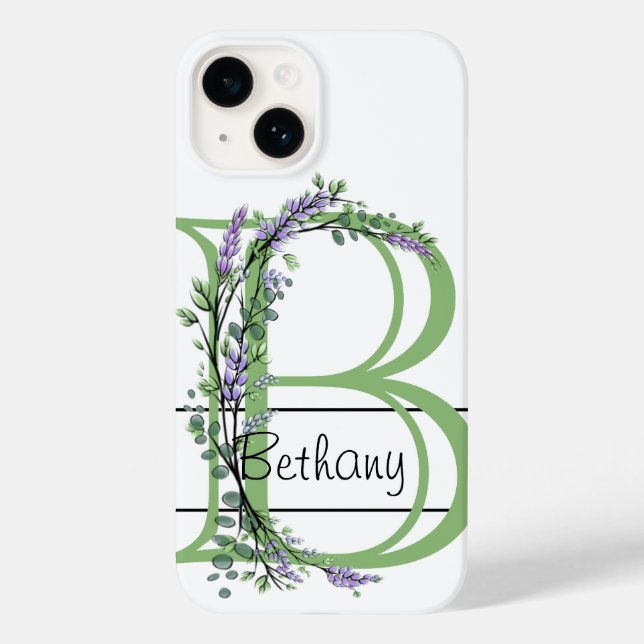 Monogram B Lavendel Eucalyptus Case-Mate iPhone 14 Hülle (Rückseite)