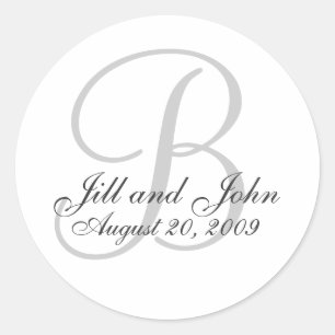 Monogram B Wedding White Bride Groom Siegel Sticke Runder Aufkleber