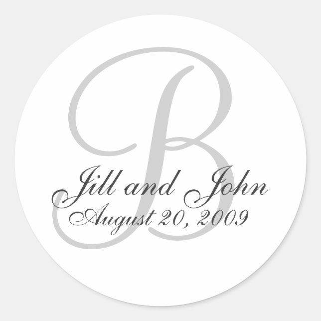 Monogram B Wedding White Bride Groom Siegel Sticke Runder Aufkleber (Vorderseite)