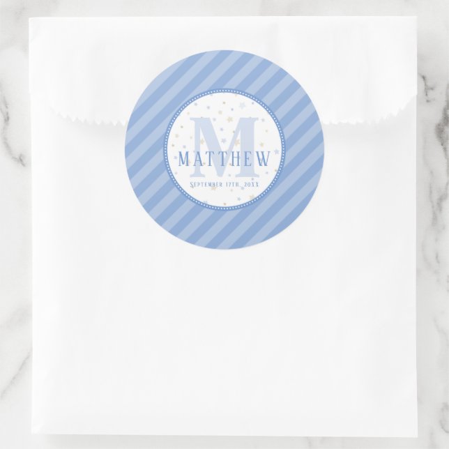 Monogram Baby Boy Blue Runder Aufkleber (Tasche)