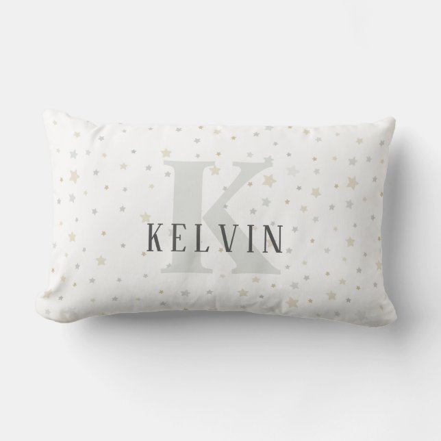 Monogram Baby Boy Gray Khaki Kinderzimmer Decke Pi Lendenkissen (Vorderseite)