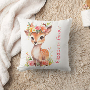 Monogram Baby Deer Pink Floral Blume Baby Kissen