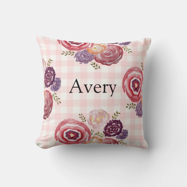 Monogram Baby Girl Floral Throw Kissen (Vorderseite)