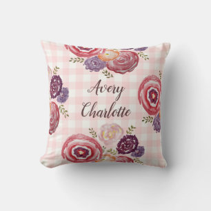 Monogram Baby Girl Floral Throw Kissen