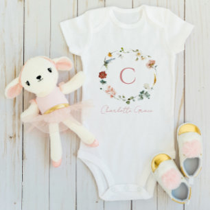 Monogram Baby Girl Pink Aquarell Floral Strampler