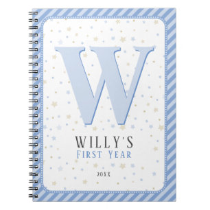 Monogram Baby Memory Journal. Blau und Weiß Notizblock