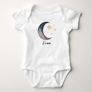Monogram Baby Name Earthy Boho Blume Moon Stars Baby Strampler