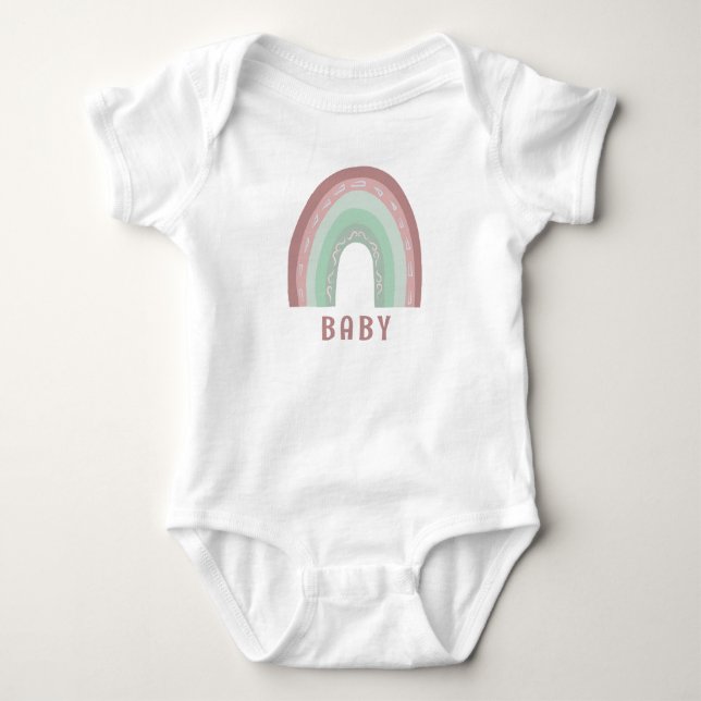 Monogram Baby Name Earthy Boho Rainbow Baby Bodysu Baby Strampler (Vorderseite)