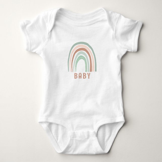 Monogram Baby Name Earthy Boho Rainbow Green Brown Baby Strampler (Vorderseite)