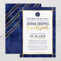 MONOGRAM BAR MITZVAH dunkelblaues Aquarellgold