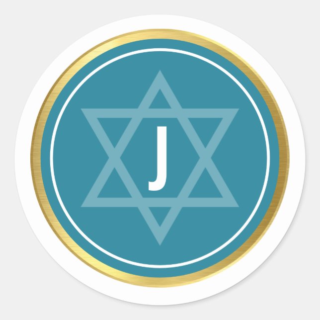 MONOGRAM BAR MITZVAH Modernes aquamarines Goldgold Runder Aufkleber (Vorderseite)