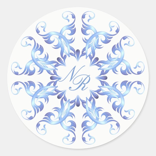 Monogram.Barockelement. Runder Aufkleber (Vorderseite)