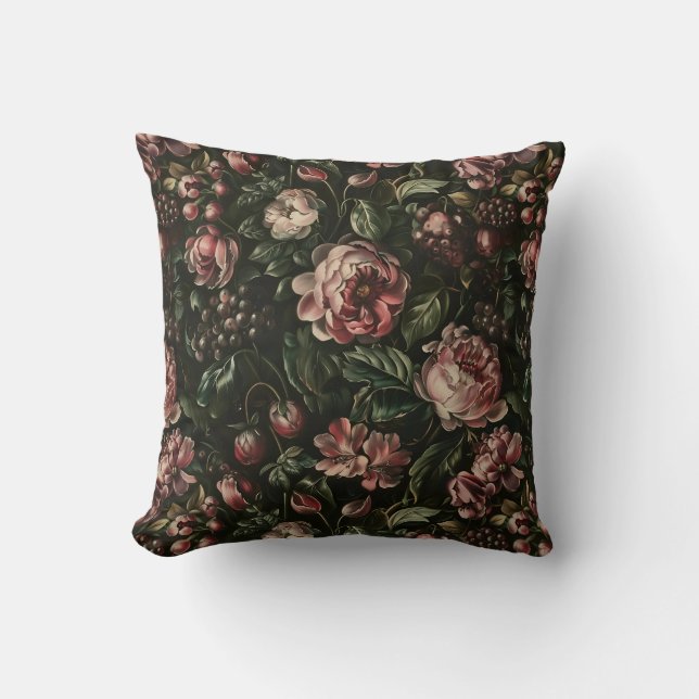 Monogram Baroque Dark Lila Floral Muster Kissen (Vorderseite)