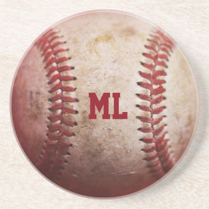 Monogram Baseball Round Sandstone Untersetzer