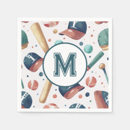 Monogram Baseball Theme-Muster Personalisiert Serviette