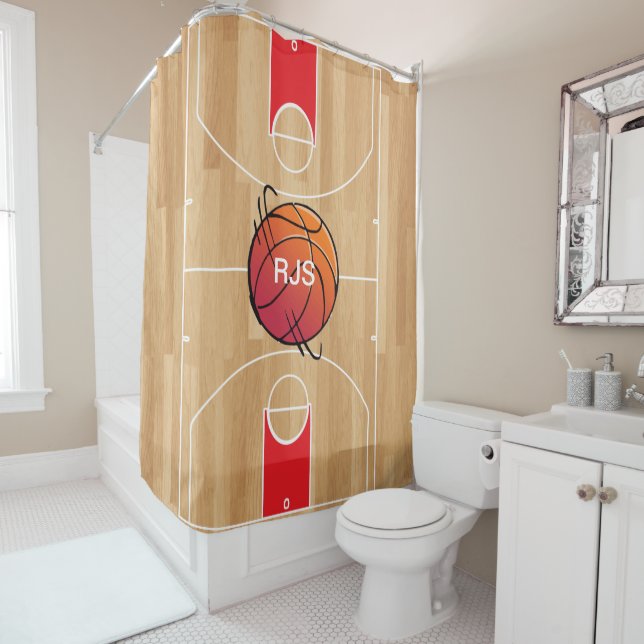 Monogram Basketball auf Basketballfeld Duschvorhang (Beispiel)