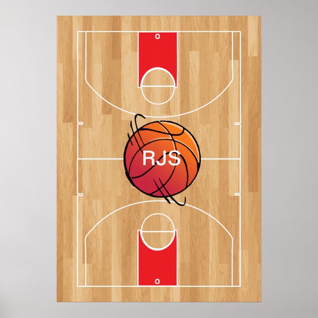 Monogram Basketball auf Basketballfeld Poster (Vorne)