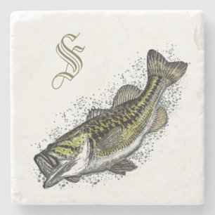 Monogram Bass Fish Stone Steinuntersetzer