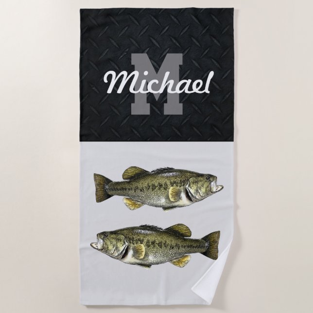 Monogram Bass Fishing Cool Sports Largemouth Strandtuch (Vorderseite)