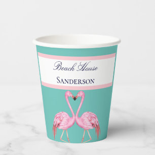 Monogram Beach House Aquamarin Flamingos Marine Bl Pappbecher