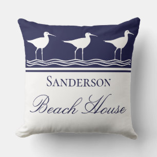 Monogram Beach House Marine Blue Sandpipers Kissen
