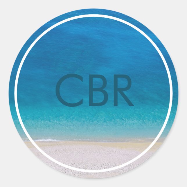 Monogram Beach Sea Ocean Mit Monogramm Foto Initia Runder Aufkleber (Vorderseite)