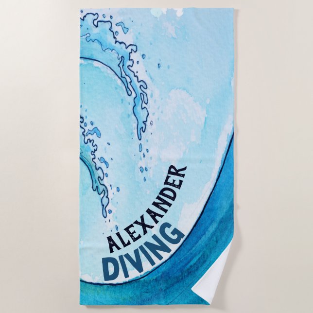 Monogram Beach Wave Swim Dive Team Sports Strandtuch (Vorderseite)