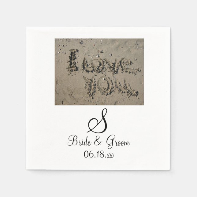 Monogram Beach Wedding Bride Groom Names Datum Nea Serviette (Vorderseite)