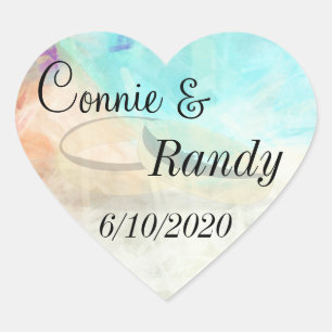 Monogram Beach Wedding Sticker mit Hochzeitszettel